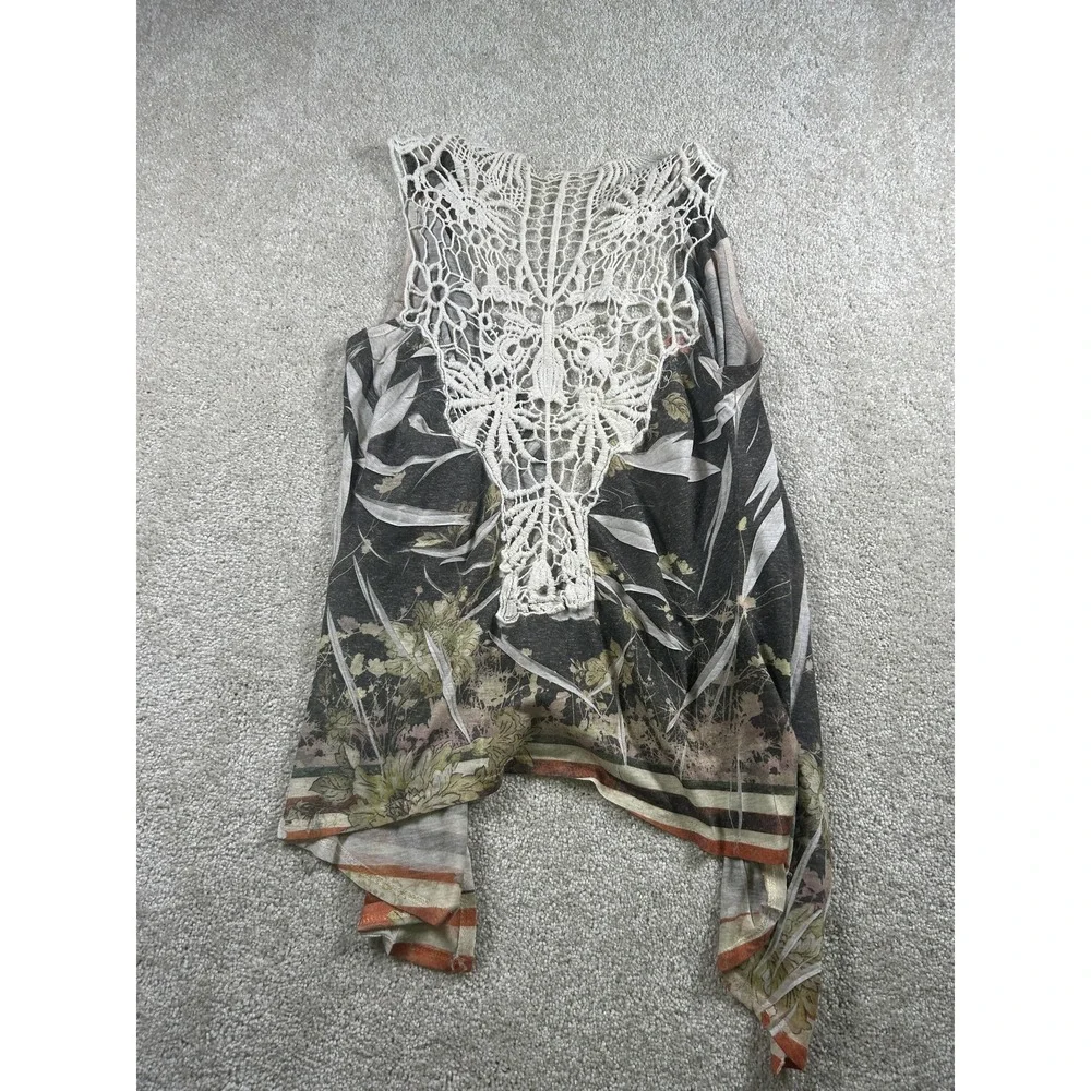 Daytrip Vest Womens Small Boho Open Front Crochet Back Floral Drape Festival USA